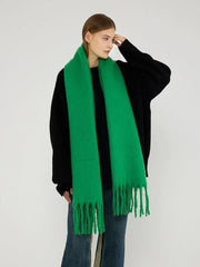 Chunky Tassel Oversized Faux Mohair Scarf - TEVQA