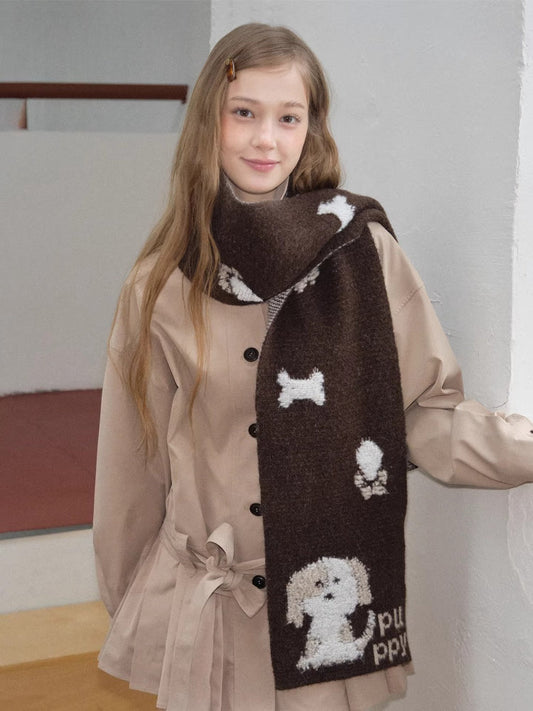 Cute Cartoon Puppy Thick Knit Winter Scarf