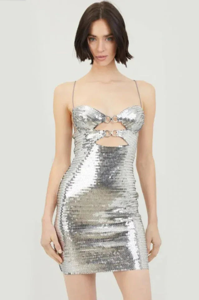 Draped Bra Mini Dress With Double Metal Ring - TEVQA