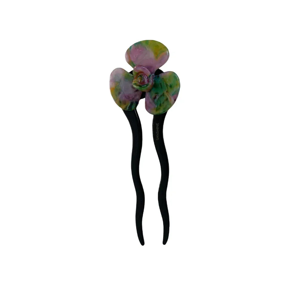 Acetate Flower French Hair Pin - 5.2" Wavy Chignon Pin - TEVQA Main image