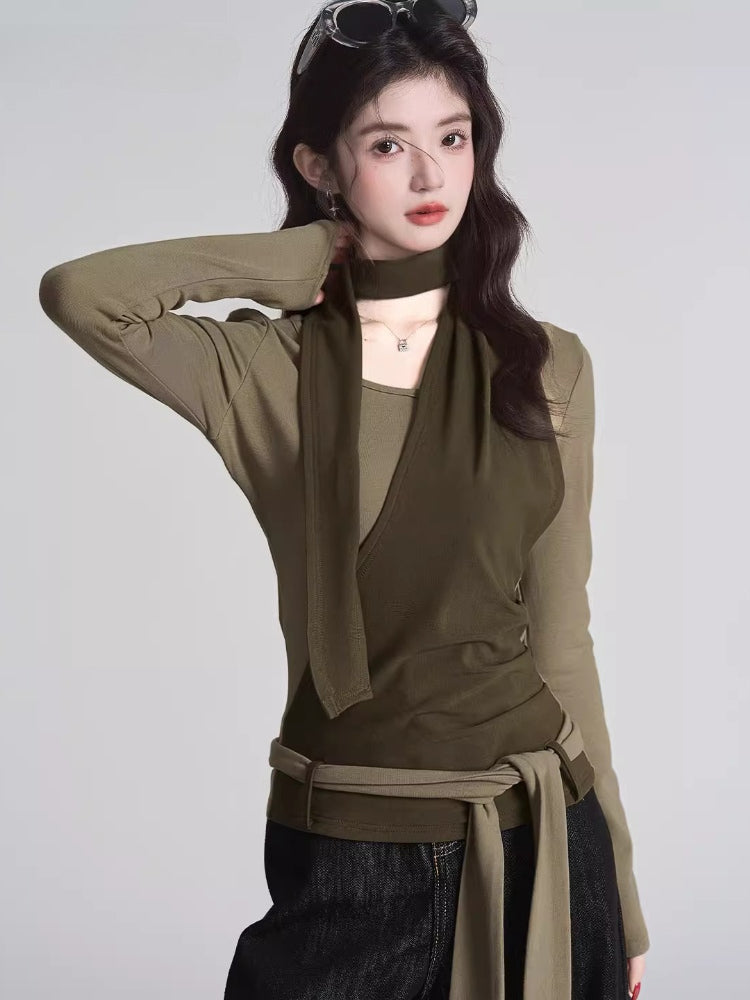Asymmetric Scarf Detail Knit Top - View 7 | TEVQA