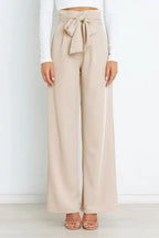Belted wide leg crepe trousers - View 28 | TEVQA
