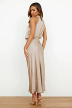 Satin Halter Neck Midi Dress - View 11 | TEVQA