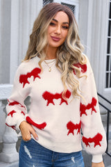 Bow Round Neck Dropped Shoulder Sweater | Dress In Beauty