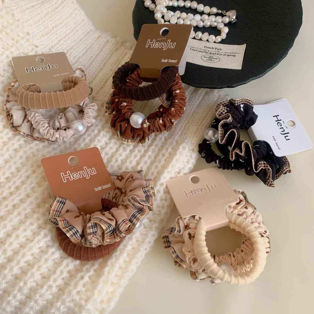 2-Pack Balletcore Ruffle Scrunchie & Hair Tie Set (with Pearl)