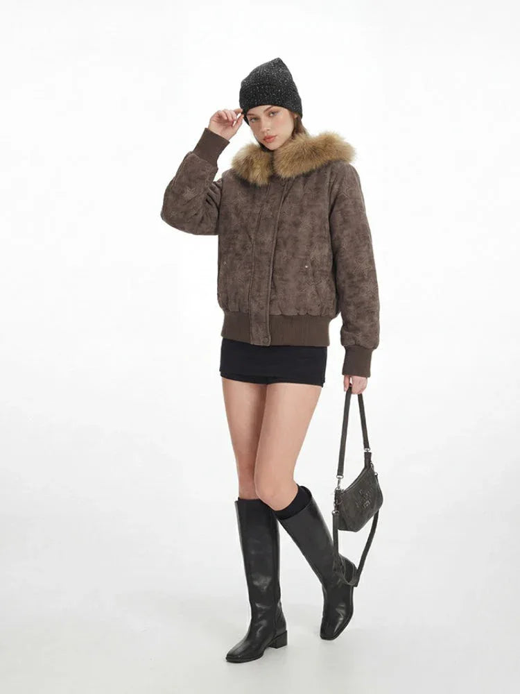 Y2K Brown Star Quilted Puffer Jacket - TEVQA
