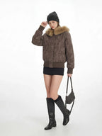 Y2K Brown Star Quilted Puffer Jacket - TEVQA