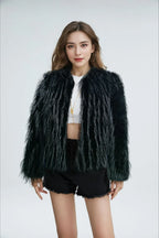 Ethereal Shag Faux Feather Jacket - View 7 | TEVQA