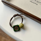 Decorative double-strand hair tie with retro green acrylic beads and a choice of charms - View 9 | TEVQA