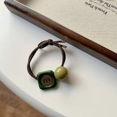 Double-Strand Beaded Hair Tie - Retro Green Acrylic Charms