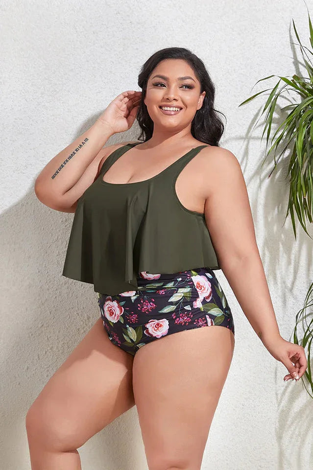 Floral High Waist Bikini Set - View 6 | TEVQA