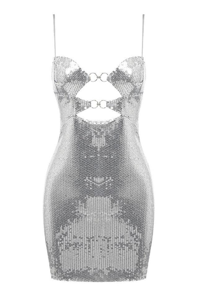 Draped Bra Mini Dress With Double Metal Ring - TEVQA