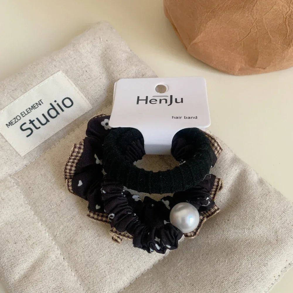 Ruffle Pearl Scrunchie Hair Tie Set - View 8 | TEVQA