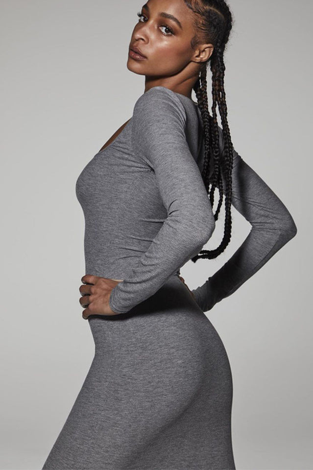Ribbed Long Sleeve Square Neck Dress | Dress In Beauty