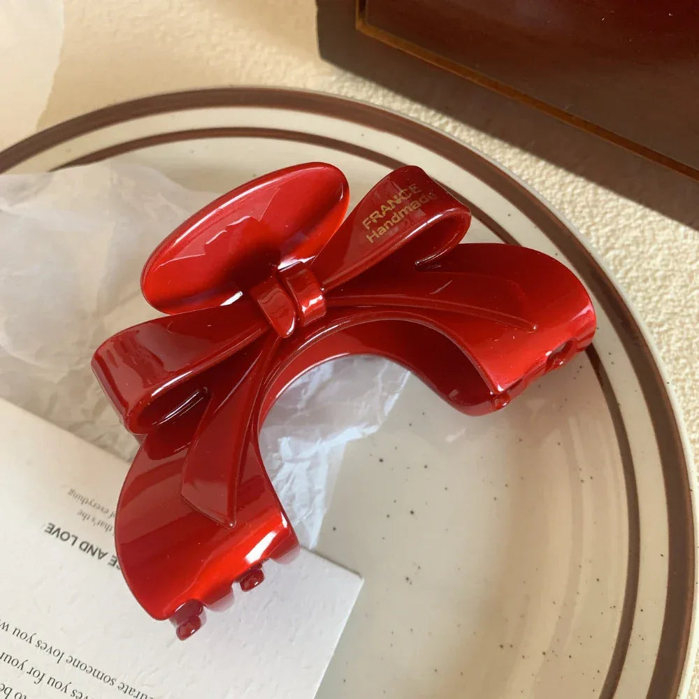 Arched Bow Acetate Hair Claw Clip - 3.5 Inch Ergonomic French Style Clip - TEVQA