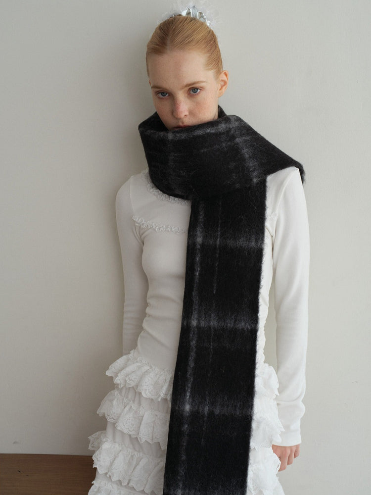 Dark Coquette Black Plaid Scarf
