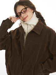 Vintage Chocolate Brown Suede Bomber Jacket - TEVQA