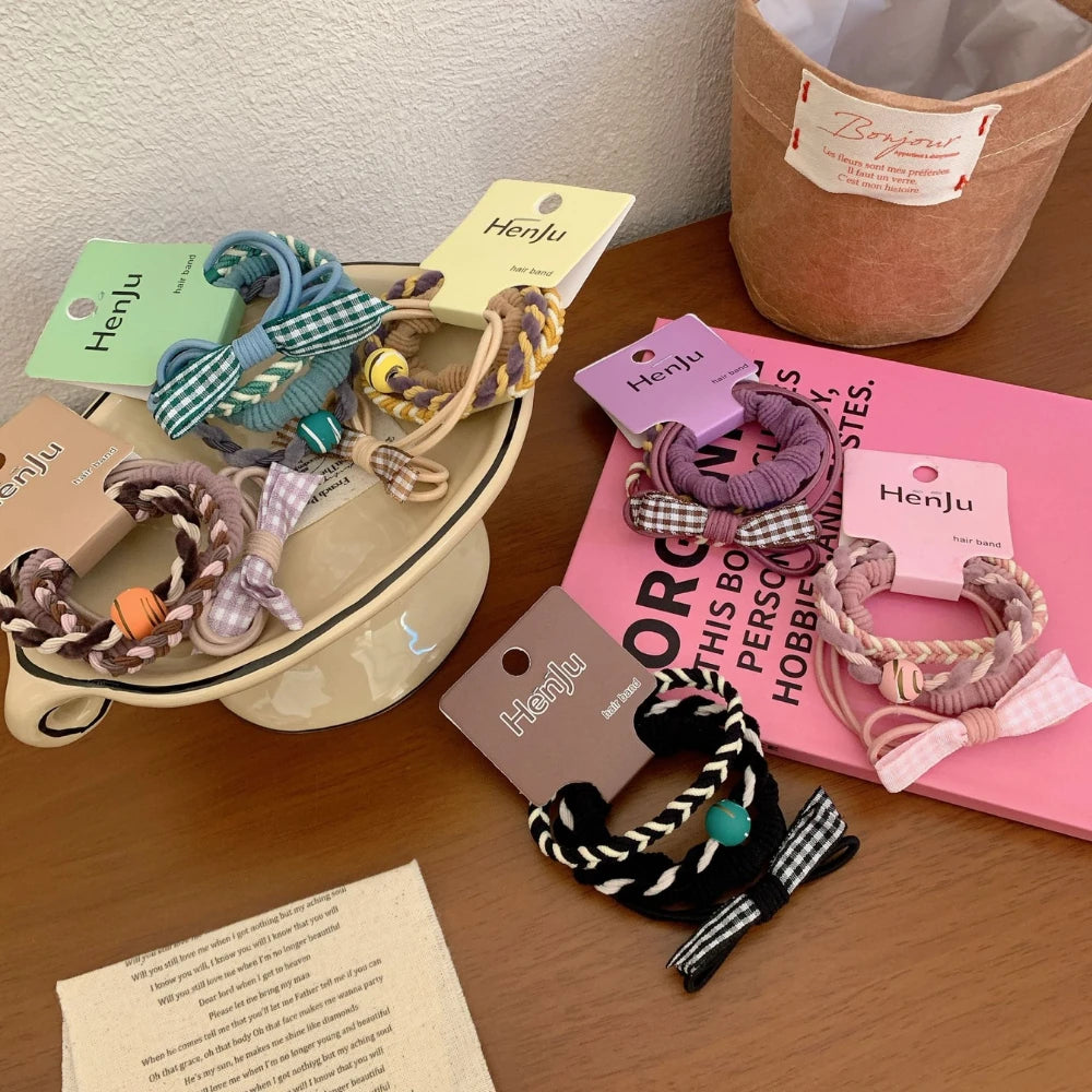 3-Pack Preppy Charm Hair Tie Set - Gentle Snag-Free Elastics
