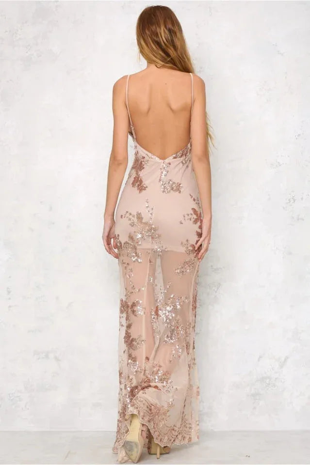 Sequin Maxi Dress with High Slit - View 6 | TEVQA