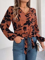 Monochrome floral tie-front blouse - View 9 | TEVQA