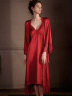 Satin Lace Nightgown and Robe Set - View 11 | TEVQA
