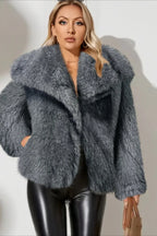 Luxe Sage Grey Faux Fox Fur Coat - TEVQA