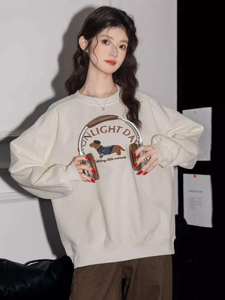 Grey embroidered dog crewneck sweatshirt - View 6 | TEVQA