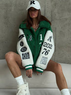 Vintage Red Sherpa Varsity Jacket - TEVQA