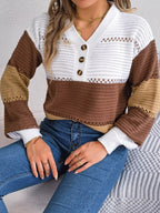 Color block knit henley sweater - View 6 | TEVQA