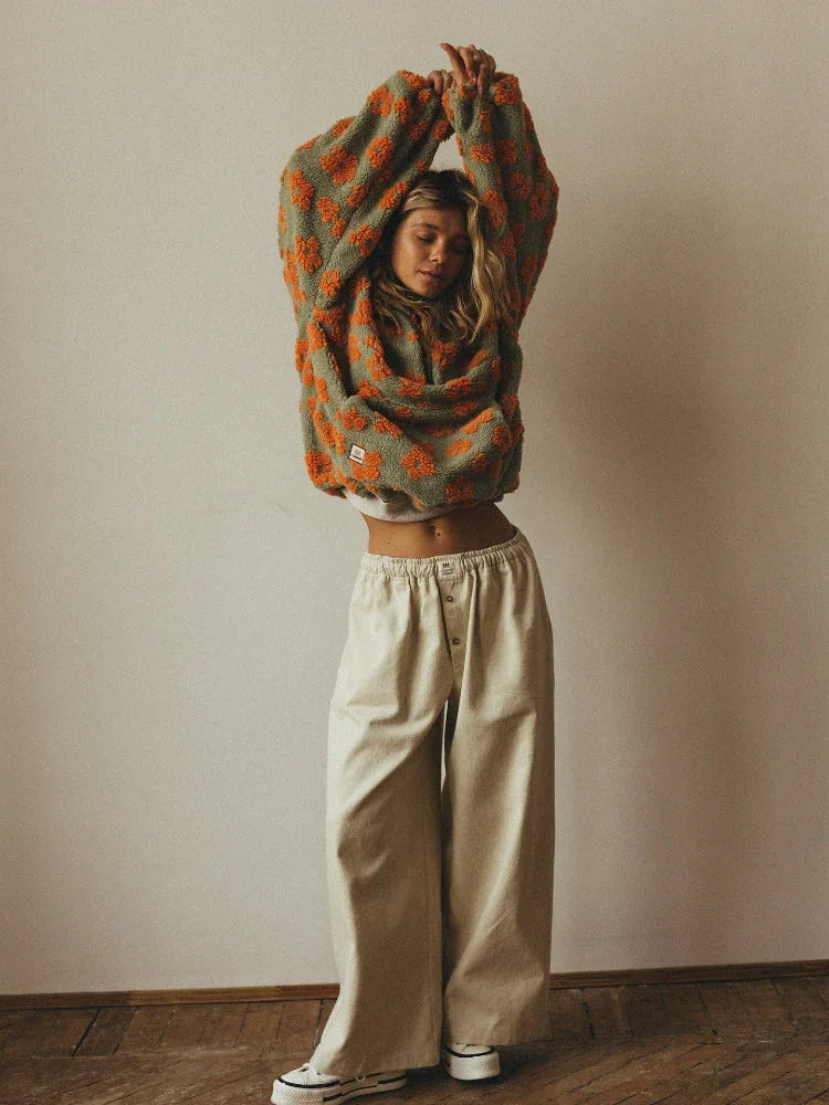 Vintage Floral Sherpa Fleece Pullover - View 12 | TEVQA