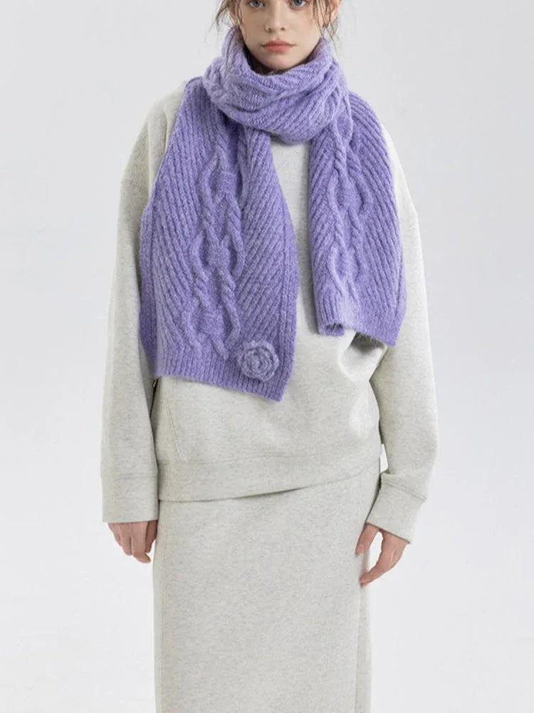 Vintage Rose Cable Knit Scarf - TEVQA