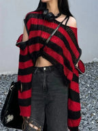 Y2K Grunge Striped Crop Sweater - TEVQA