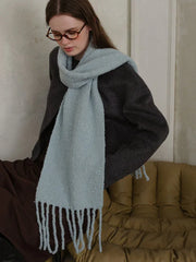 Electric Blue Bouclé Knit Scarf - View 7 | TEVQA