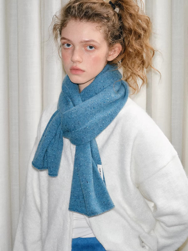 Speckled 100% Wool Knit Scarf Turquoise Blue