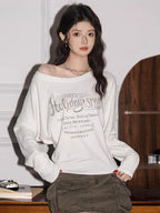 Retro Holiday Graphic Boat Neck Long Sleeve Tee in Dark Brown - View 6 | TEVQA