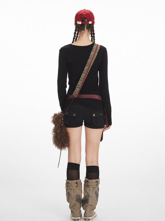 Y2K Coquette Aesthetic Abstract Cat Graphic Long Sleeve Top