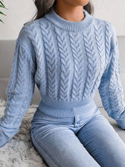 White Cable Knit Cinched Waist Crop Sweater