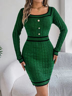 Vintage Red Square Neck Knit Dress - TEVQA