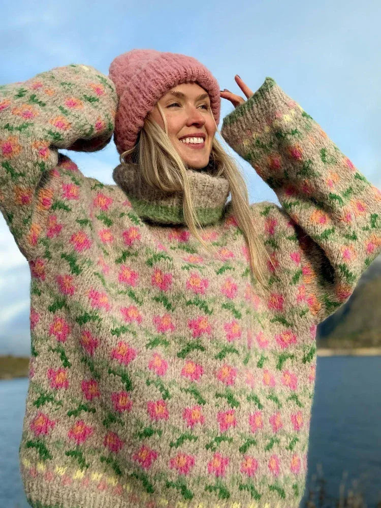The Nordic Bloom Chunky Knit Sweater - TEVQA