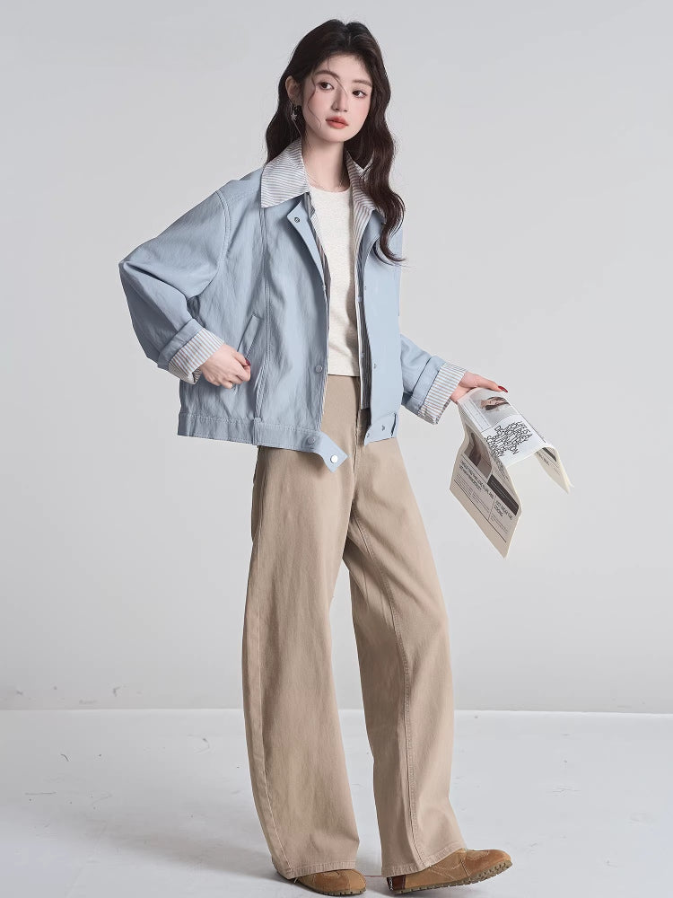 Layered Look Faux Leather Jacket Light Blue