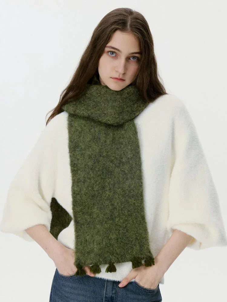Mint Green Bouclé Knit Scarf - View 7 | TEVQA