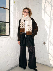 Vintage Fair Isle Wool Blend Scarf Beige Brown