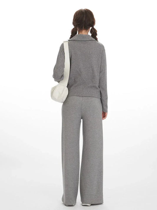 Minimalist Grey Ribbed Double-Zip Jacket - TEVQA