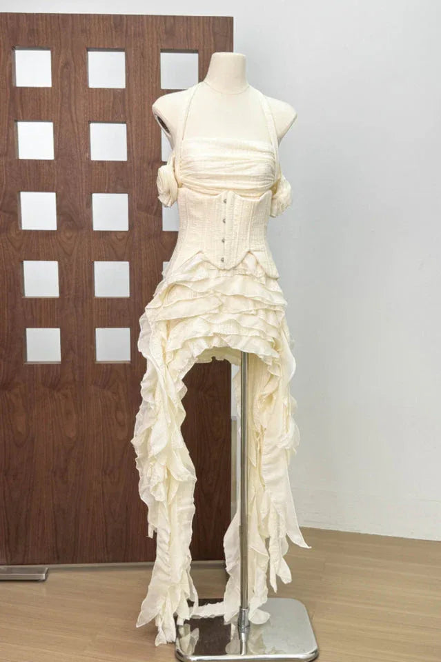 Ivria Halterneck Ruffled Draped Dress - View 8 | TEVQA
