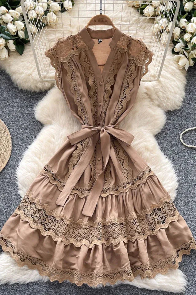 Livia Embroidered Lace Tiered Mini Dress - View 13 | TEVQA