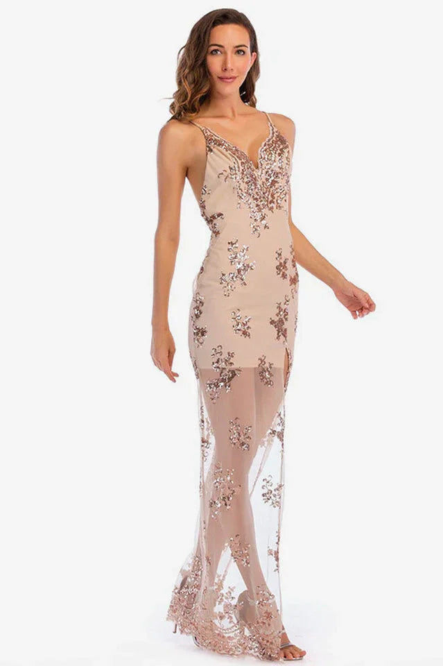 Backless Sequin Party Maxi Dress - TEVQA