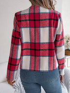 Navy blue plaid cropped jacket - View 15 | TEVQA