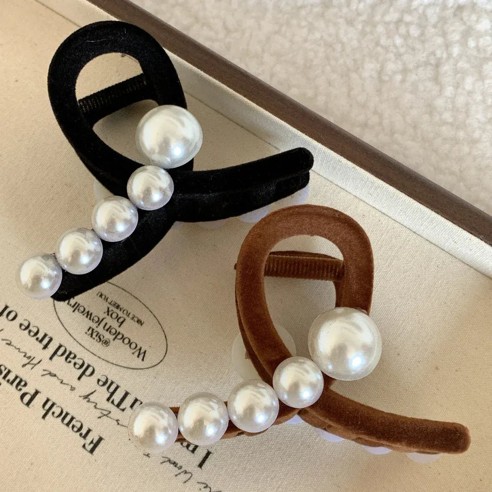 Velvet Pearl Abstract Hair Claw Clip - 3 Inch Loop - TEVQA