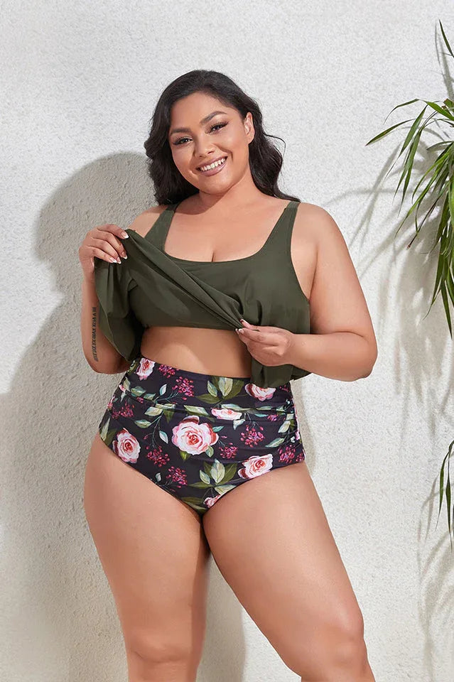 Floral High Waist Bikini Set - View 7 | TEVQA
