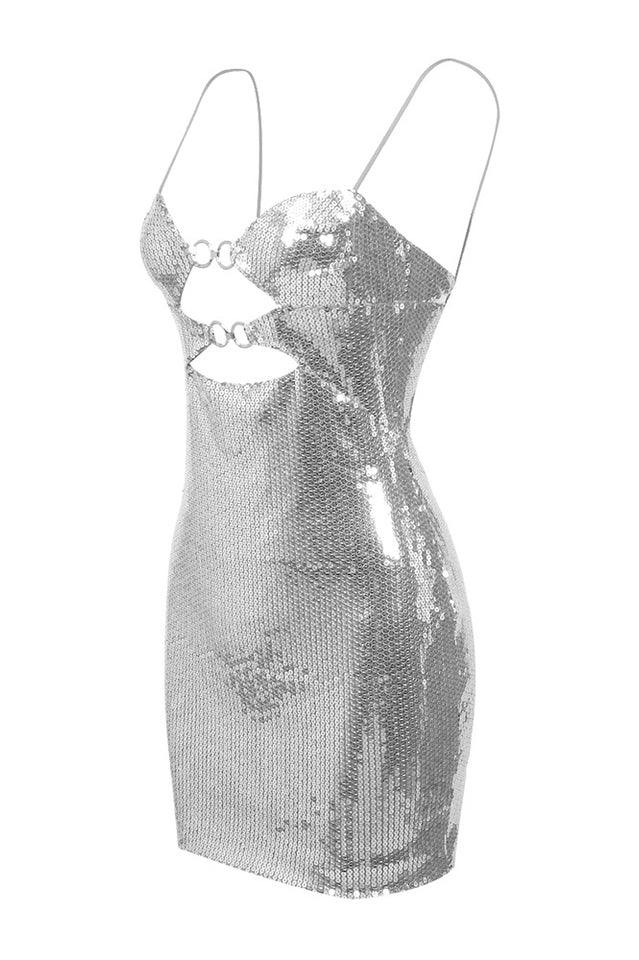 Draped Bra Mini Dress With Double Metal Ring - TEVQA